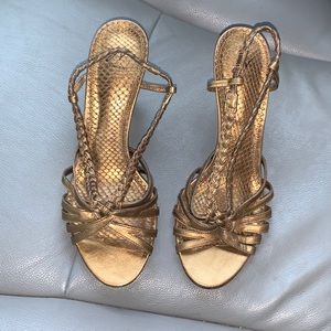 J Vincent Bronze Strappy High Heeled Leather Sandals 7 M